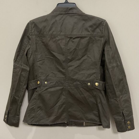 J. Crew Downtown Field Jacket Sz Med Petite Waxed Cotton Mossy Brown - Picture 6 of 8